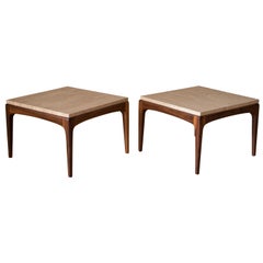 Classic Pair of Travertine and Walnut End Tables