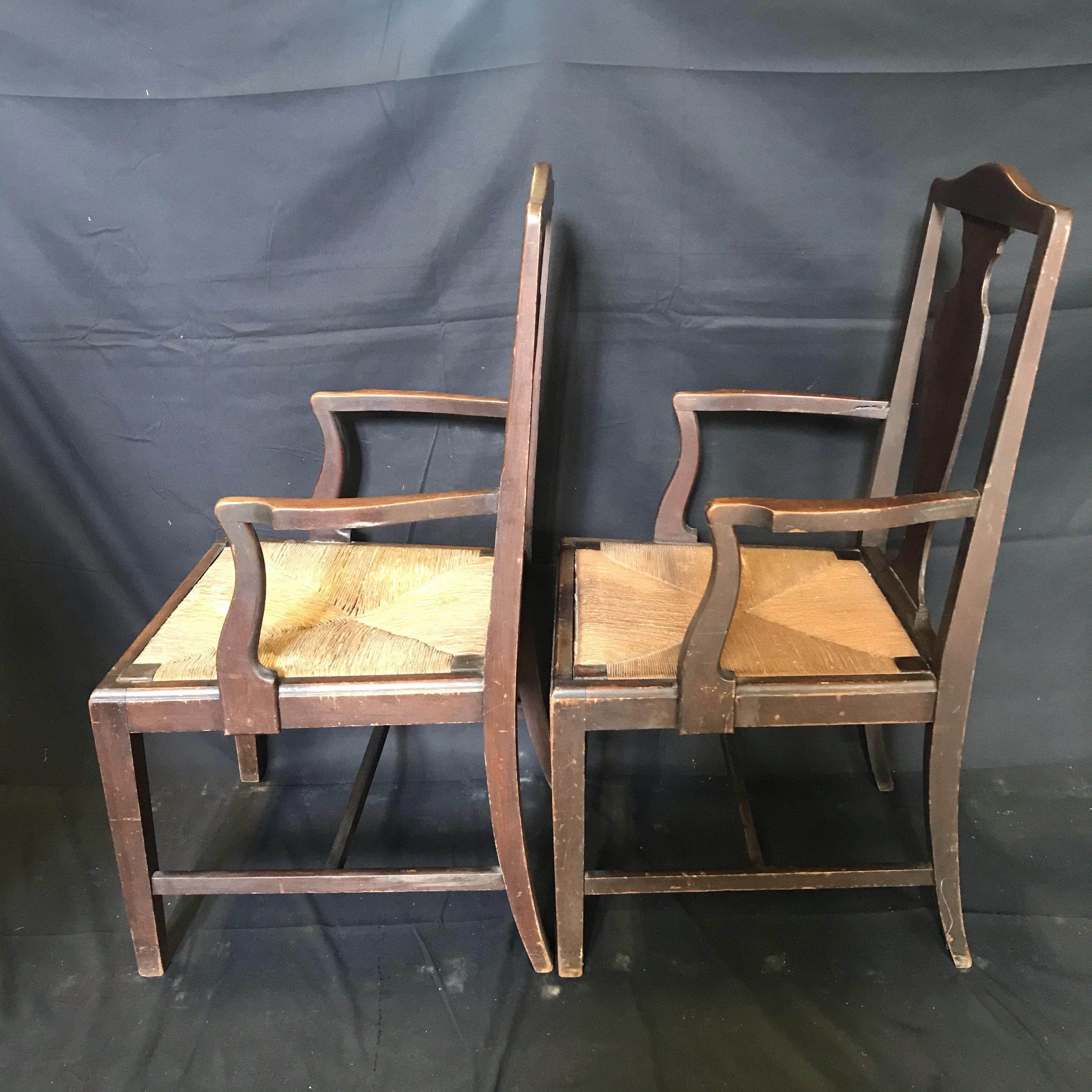 Classic Pair of Two Period British Chippendale Armchairs with Rush Seats In Good Condition For Sale In Hopewell, NJ