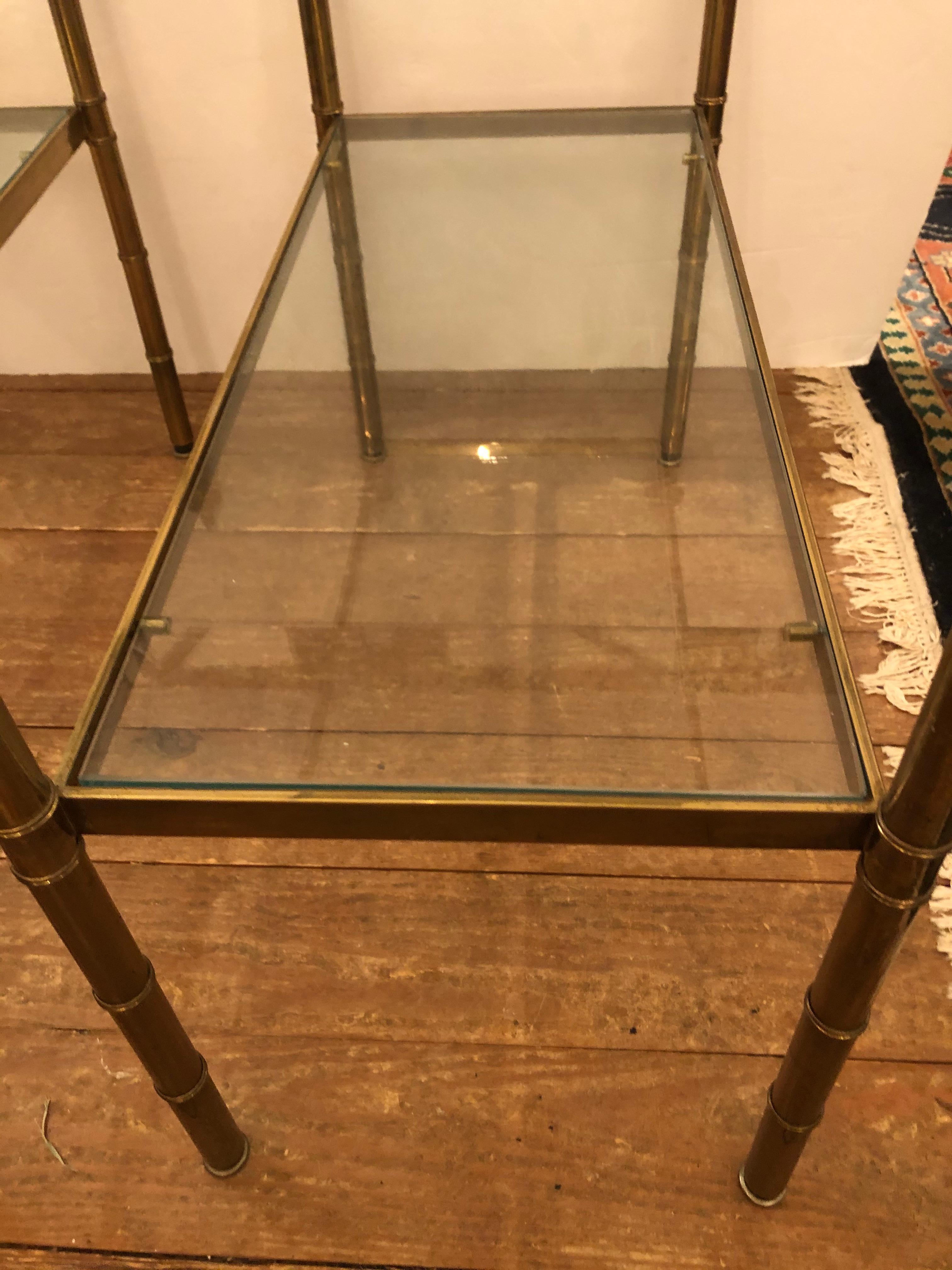 Classic Pair of Two Tier Brass & Glass End Tables 5