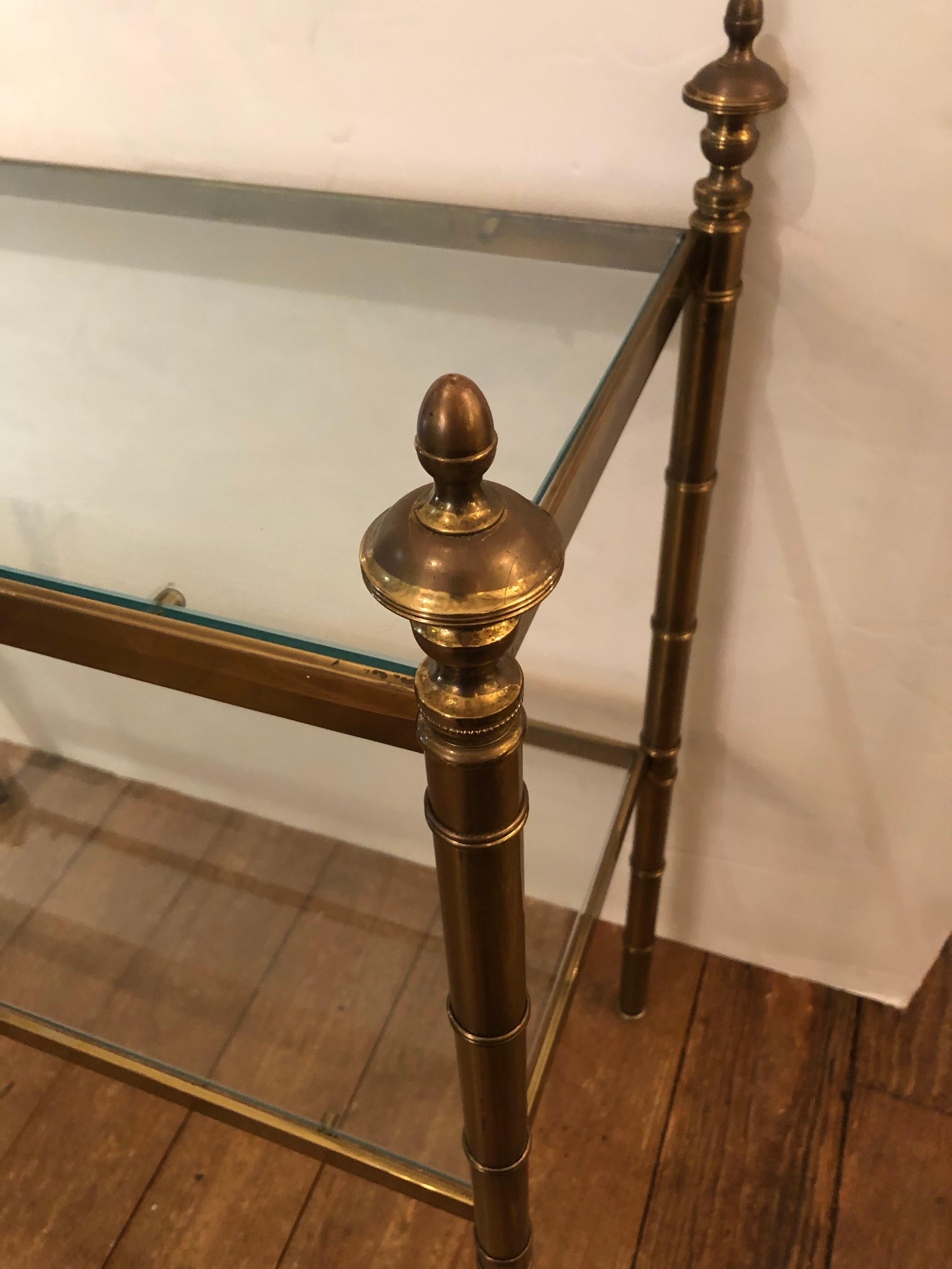 Classic Pair of Two Tier Brass & Glass End Tables 1