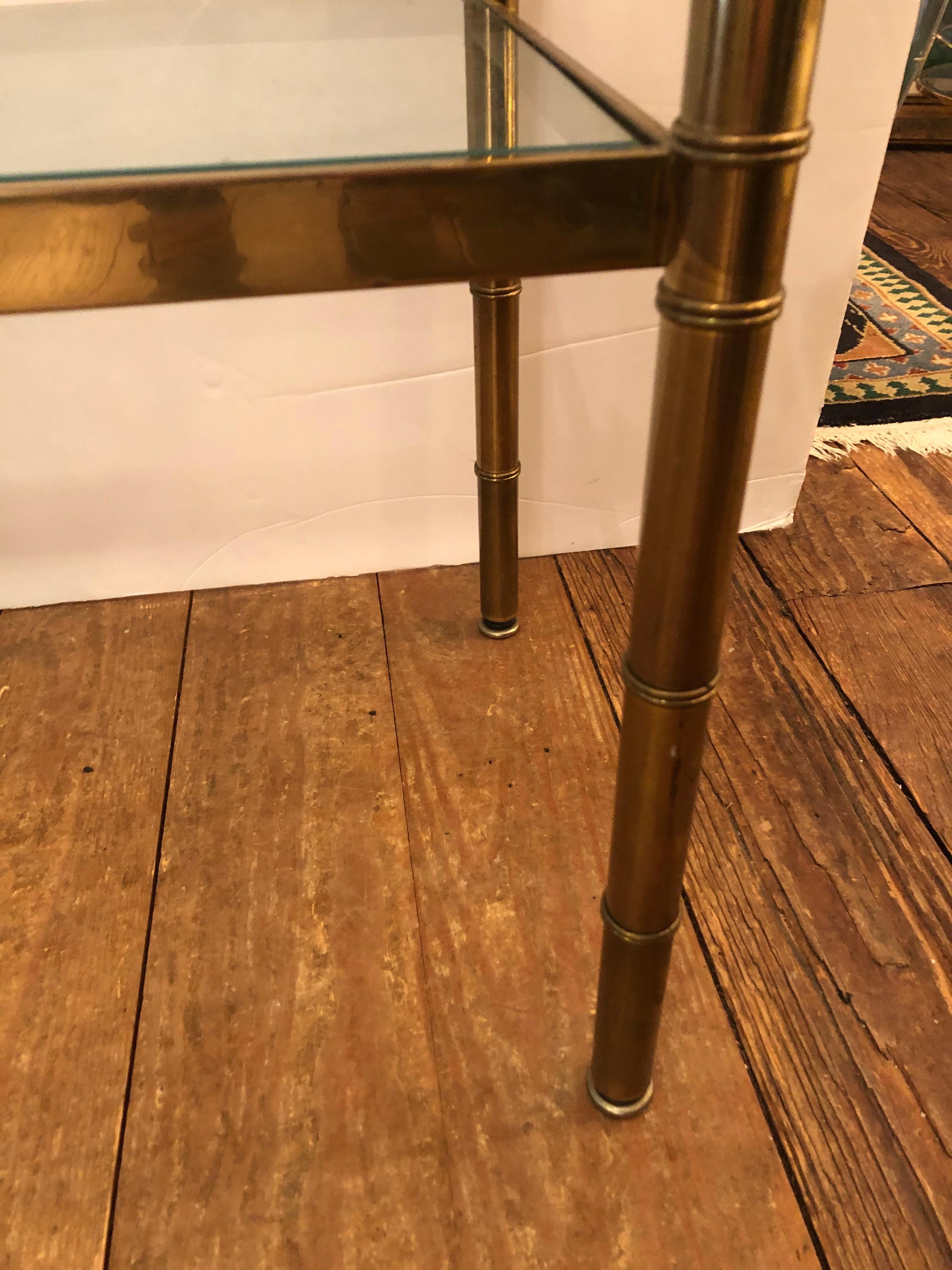 Classic Pair of Two Tier Brass & Glass End Tables 2