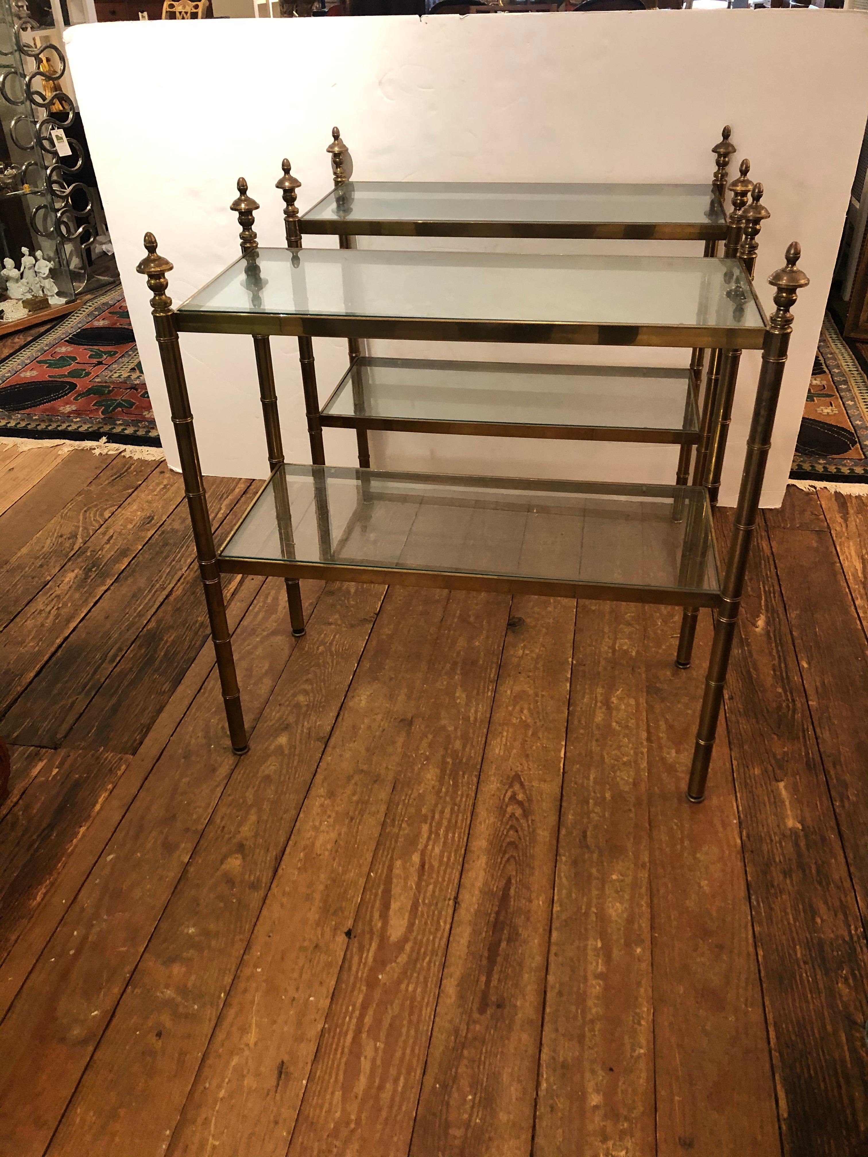 Classic Pair of Two Tier Brass & Glass End Tables 3