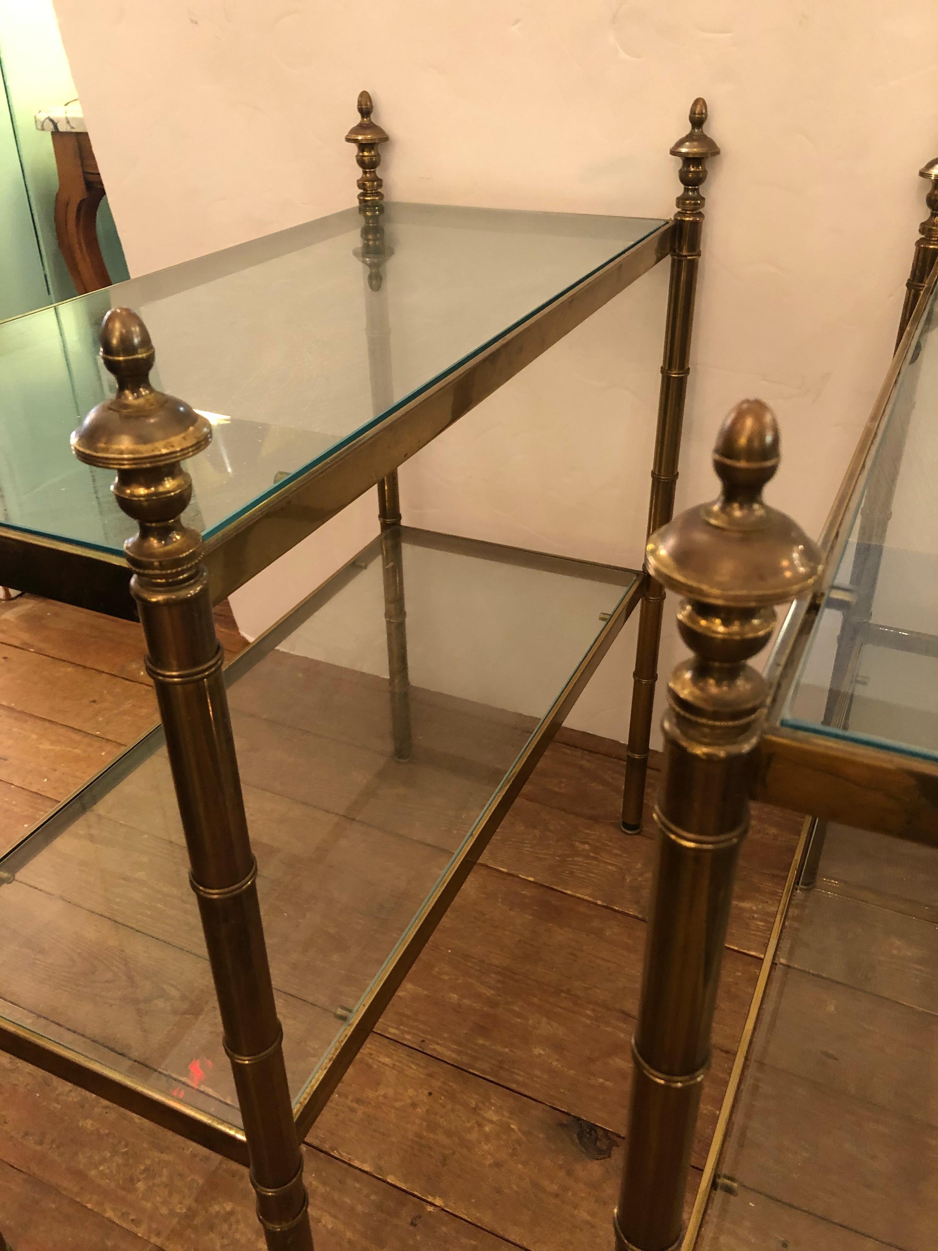 Classic Pair of Two Tier Brass & Glass End Tables 4