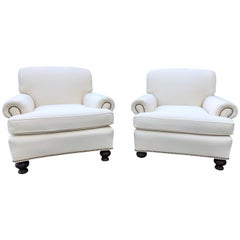 Classic Pair of Vintage Newly Upholstered Comfy Club Chairs