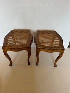 Classic Pair of Walnut Caned Benches with Custom Animal Print Cushions