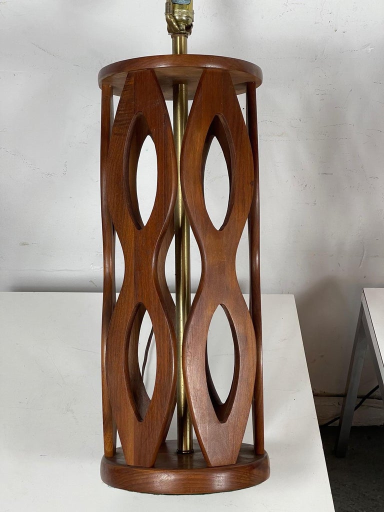 Classic Pair Sculpted Walnut Mid Century Modern Table Lamps by Modeline