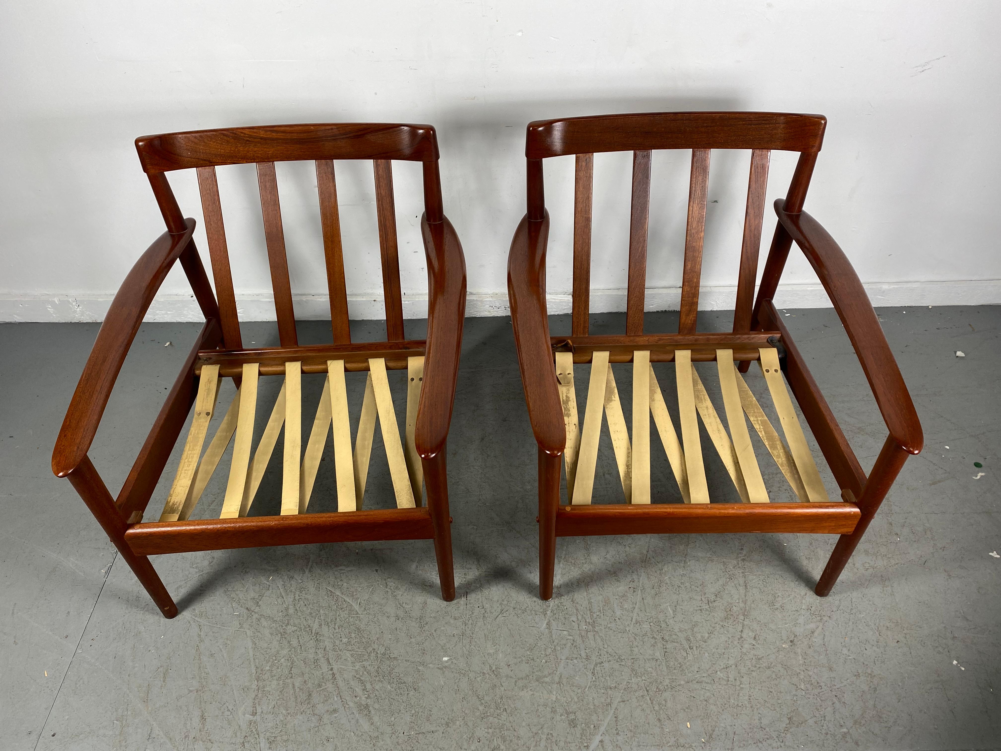 Classic Pair Teak Easy Chairs Designed by Grete Jalk, Made in Denmark 6
