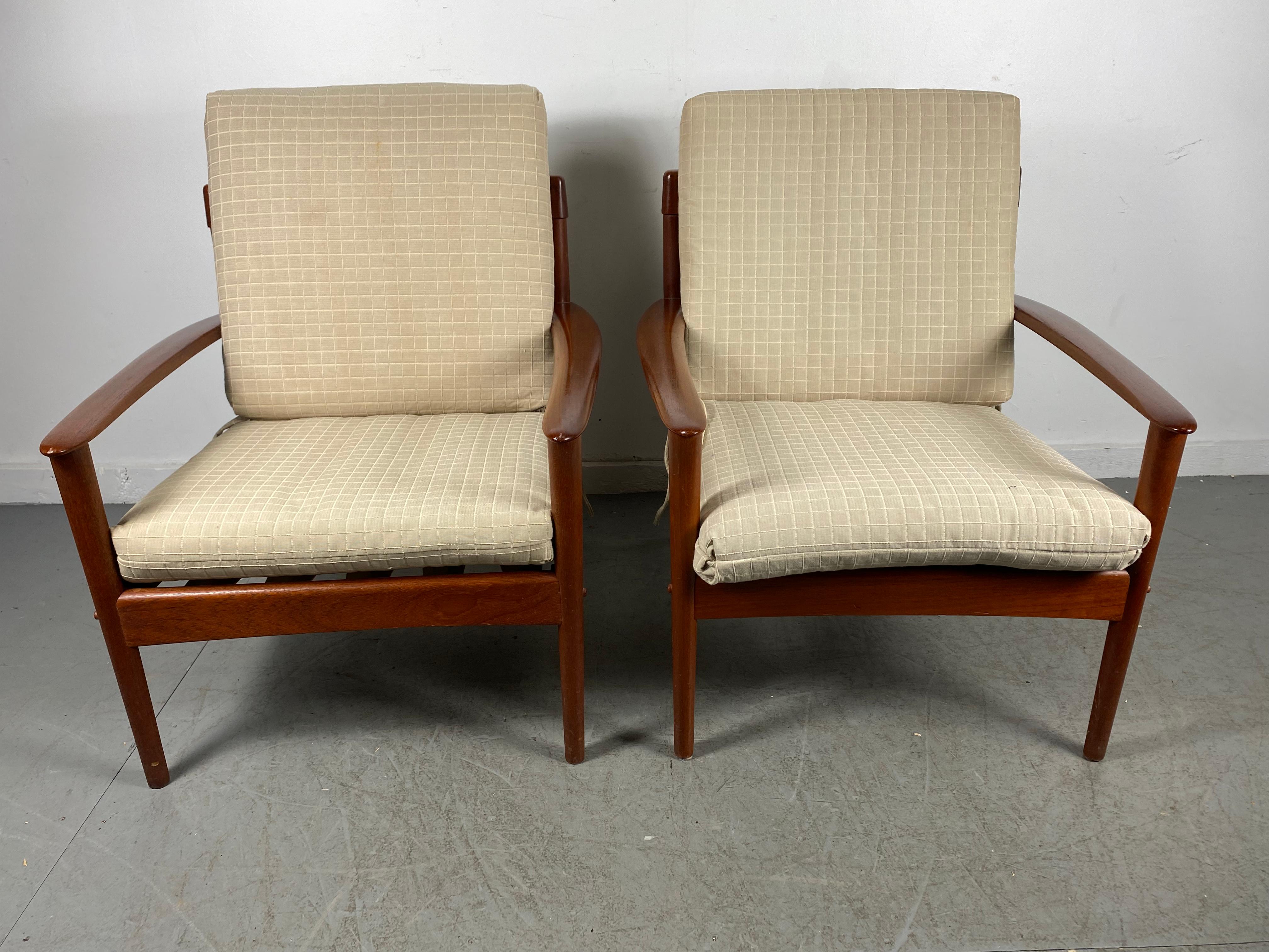 Danish Classic Pair Teak Easy Chairs Designed by Grete Jalk, Made in Denmark