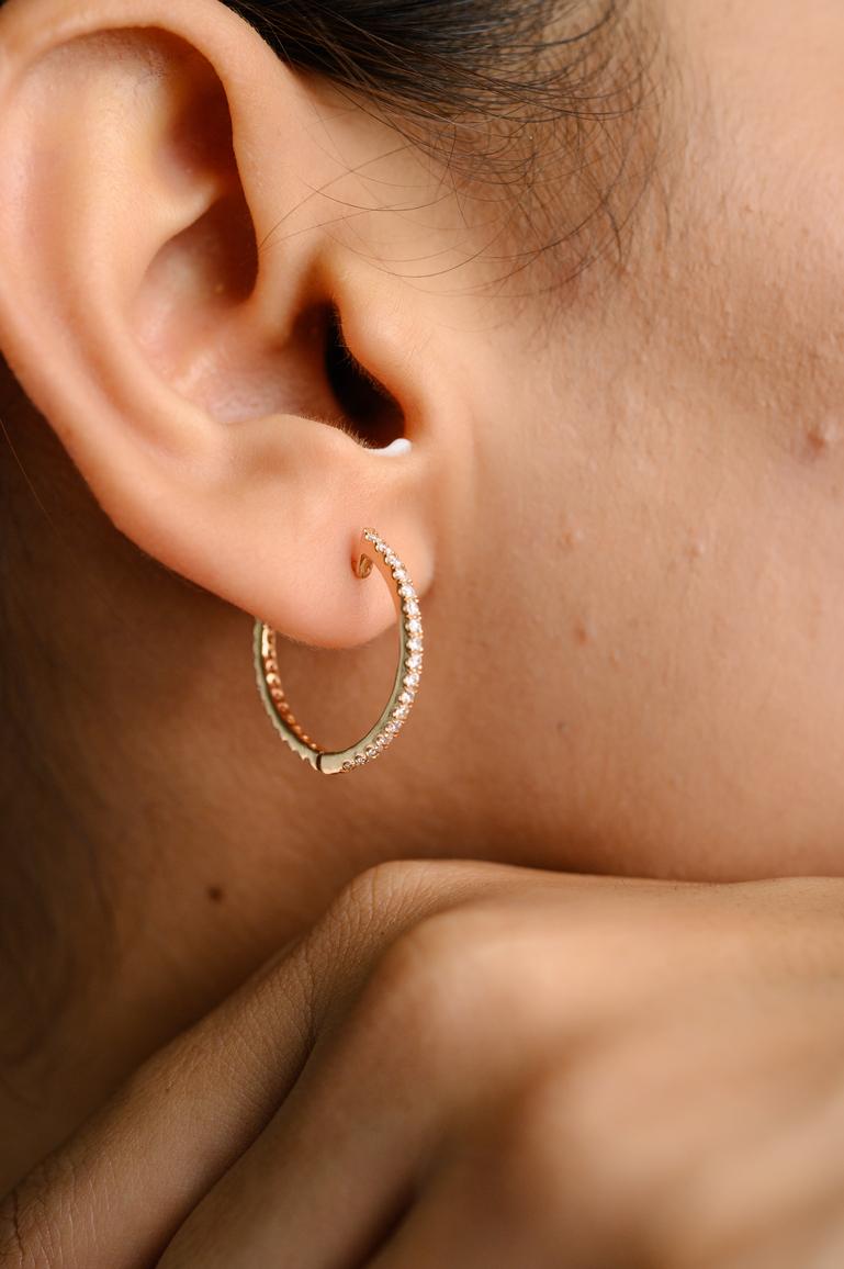 Classic Diamond Hoop Earrings For Her in 18K Gold to make a statement with your look. You shall need these earrings to make a statement with your look. These earrings create a sparkling, luxurious look featuring round cut diamonds.
April birthstone