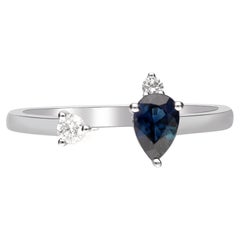 Vintage Classic Pear-Cut Blue Sapphire with Round-Cut Diamond 10k White Gold Ring