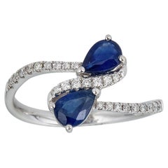 Classic Pear-Cut Blue Sapphire with Round-Cut Diamond 18k White Gold Ring