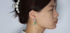 Classic Pear-Cut Emerald with Yellow & White Diamond 18k Two Tone Gold Earring