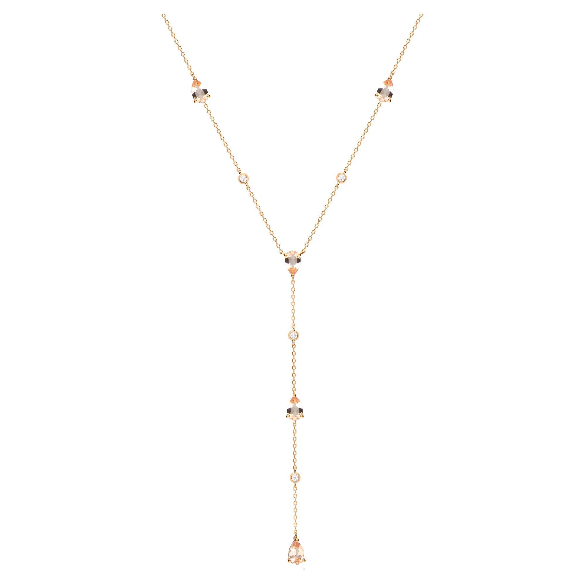 Klassische Morganit-Halskette mit Birnenschliff und weißem Diamanten, 14 Karat Roségold im Angebot