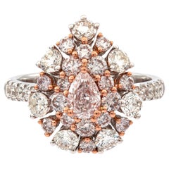 Classic Pear-Cut Pink Diamond with Round-Cut White Diamond 18k TT Gold Ring