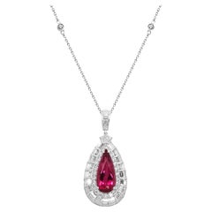 Vintage Classic Pear-Cut Rubelight with White Diamond Accents 18k White Gold Pendant