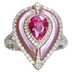 Classic Pear-Cut Rubellite with Diamond Accents 14K Yellow Gold Cocktail Ring