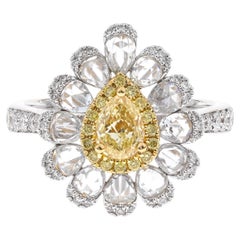 Vintage Classic Pear-Cut Yellow Diamond with Round-Cut White Diamond 18k TT Gold Ring