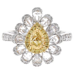 Classic Pear-Cut Yellow Diamond with Round-Cut White Diamond 18k TT Gold Ring