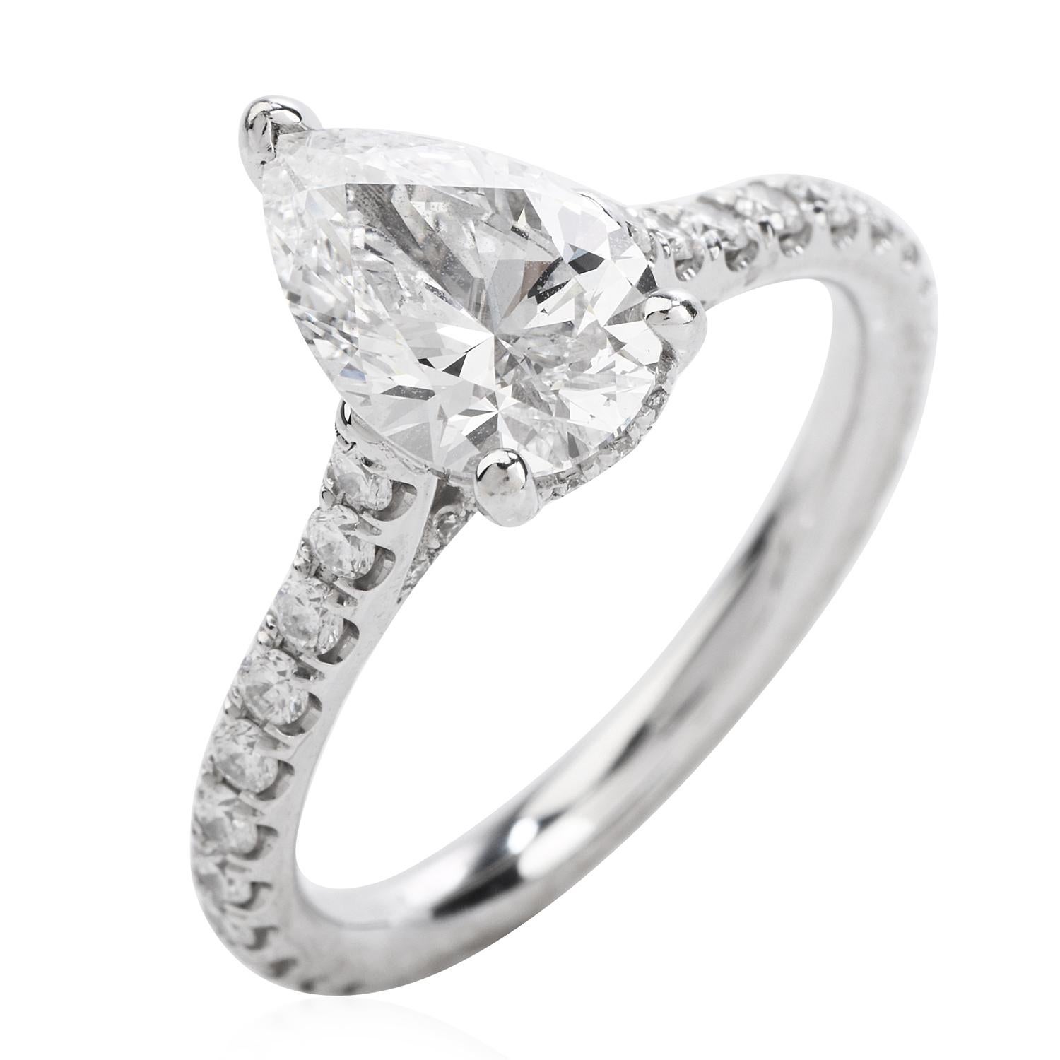 Classic GIA Pear Diamond 2.70 Carat D-VS2 Gold Engagement Ring 1