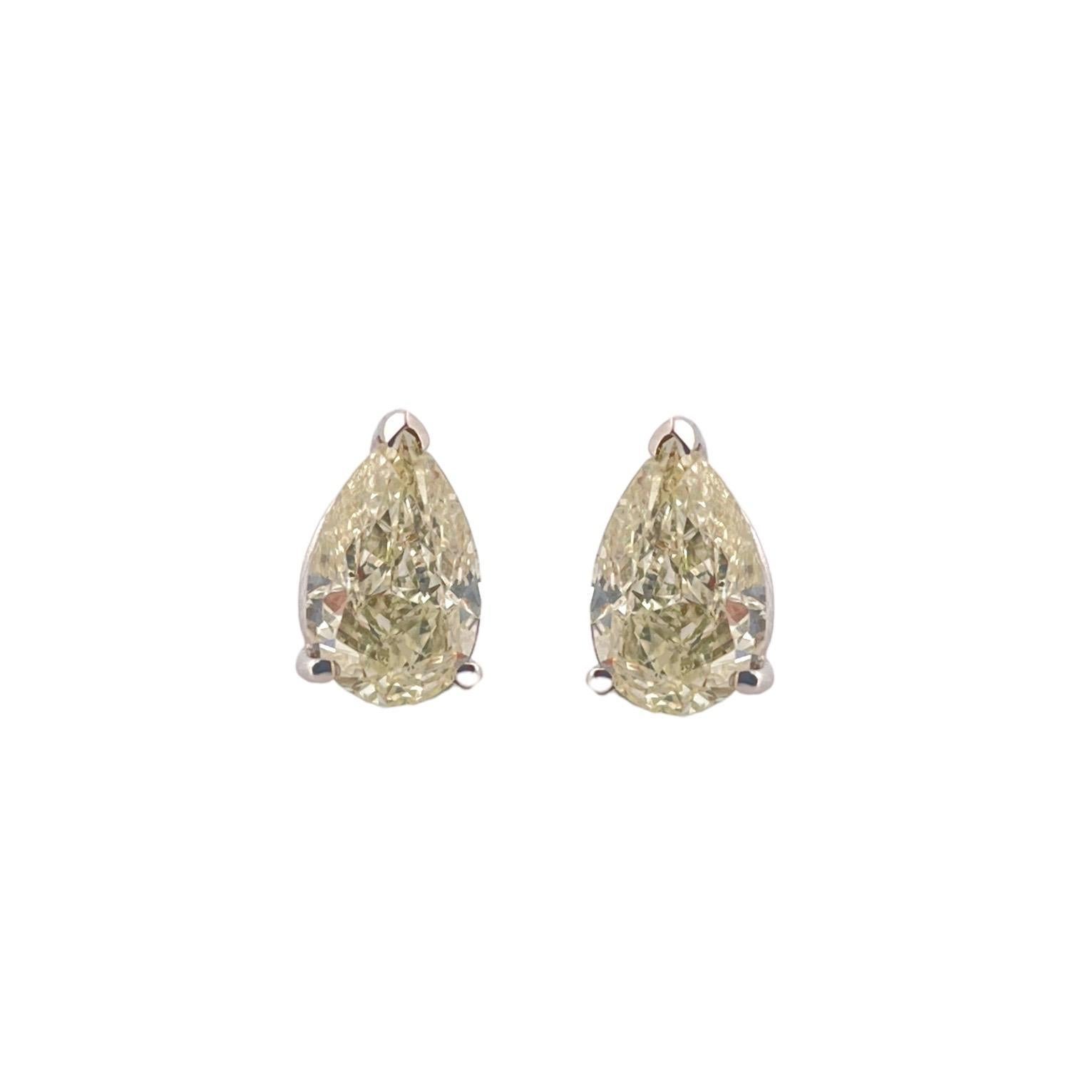 Brilliant Cut Classic Pear Diamond Stud Earrings - 2.04 TCW, 14K White Gold