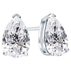 Vintage Classic Pear Diamond Stud Earrings - 2.04 TCW, 14K White Gold