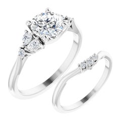 GIA Certified Pear Shape Diamond Round Bridal Engagement Ring Set 18K White Gold