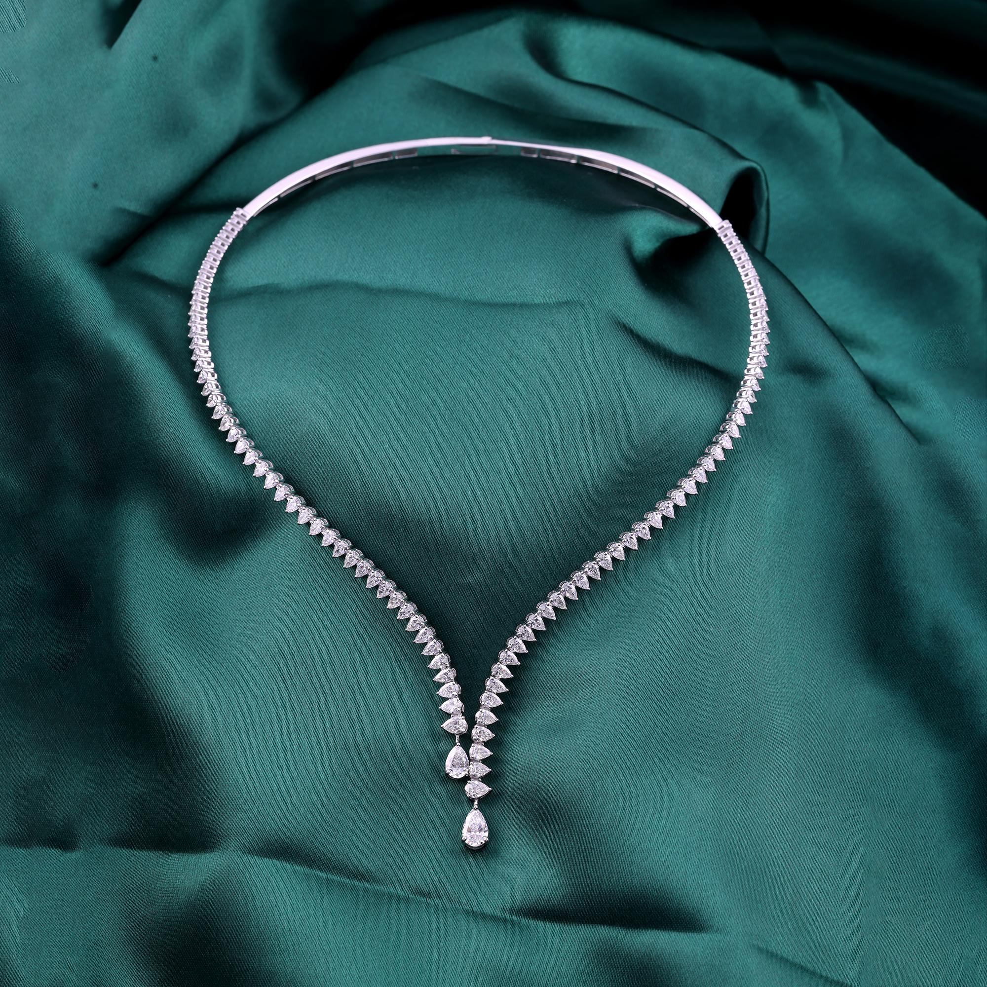 Women's Classic Pear Shape Diamond V-Collar Choker Necklace in 14 Karat White Gold For Sale