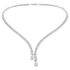 Classic Pear Shape Diamond V-Collar Choker Necklace in 14 Karat White Gold