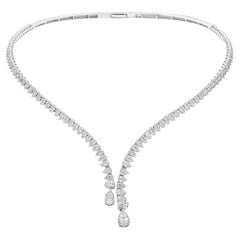 Classic Pear Shape Diamond V-Collar Choker Necklace in 18 Karat White Gold