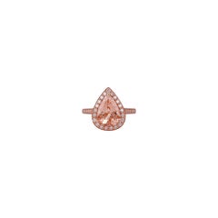 3.29Carat Classic Pear Shape Morganite with Round-Cut Diamond 18k Rose Gold Ring