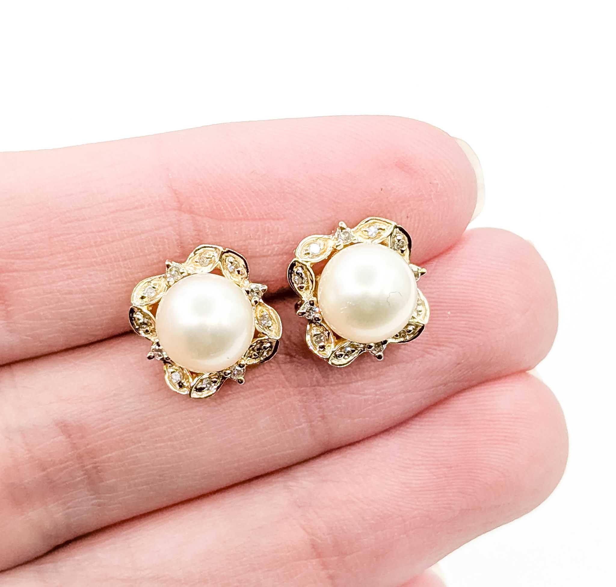 Pendientes clásicos de perlas y diamantes talla única Contemporáneo en venta