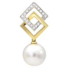 Classic Pearl Diamond Yellow White Gold Pendant for Her