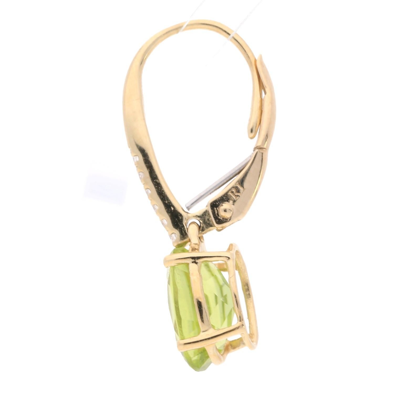 Art Deco Classic Peridot Oval Cut With Diamond Accents 10K Yellow Gold Earring For Sale