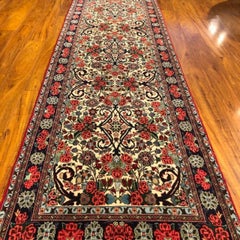 Classic Persian Hand-Knotted Sarouk Wool Floral Runner Rug 3x12