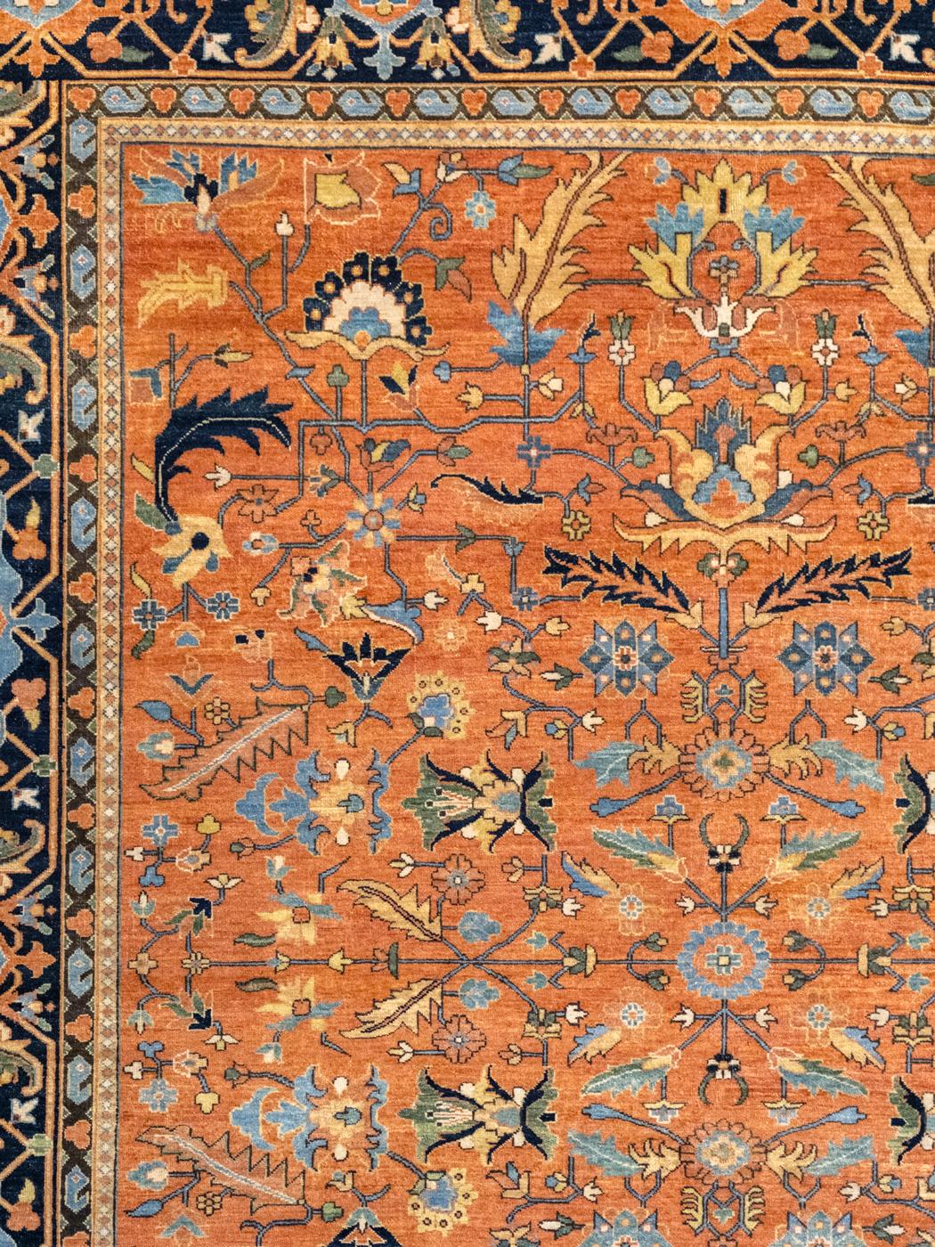 Heriz Serapi Classic Persian Serapi Carpet in Orange, Indigo, and Blue