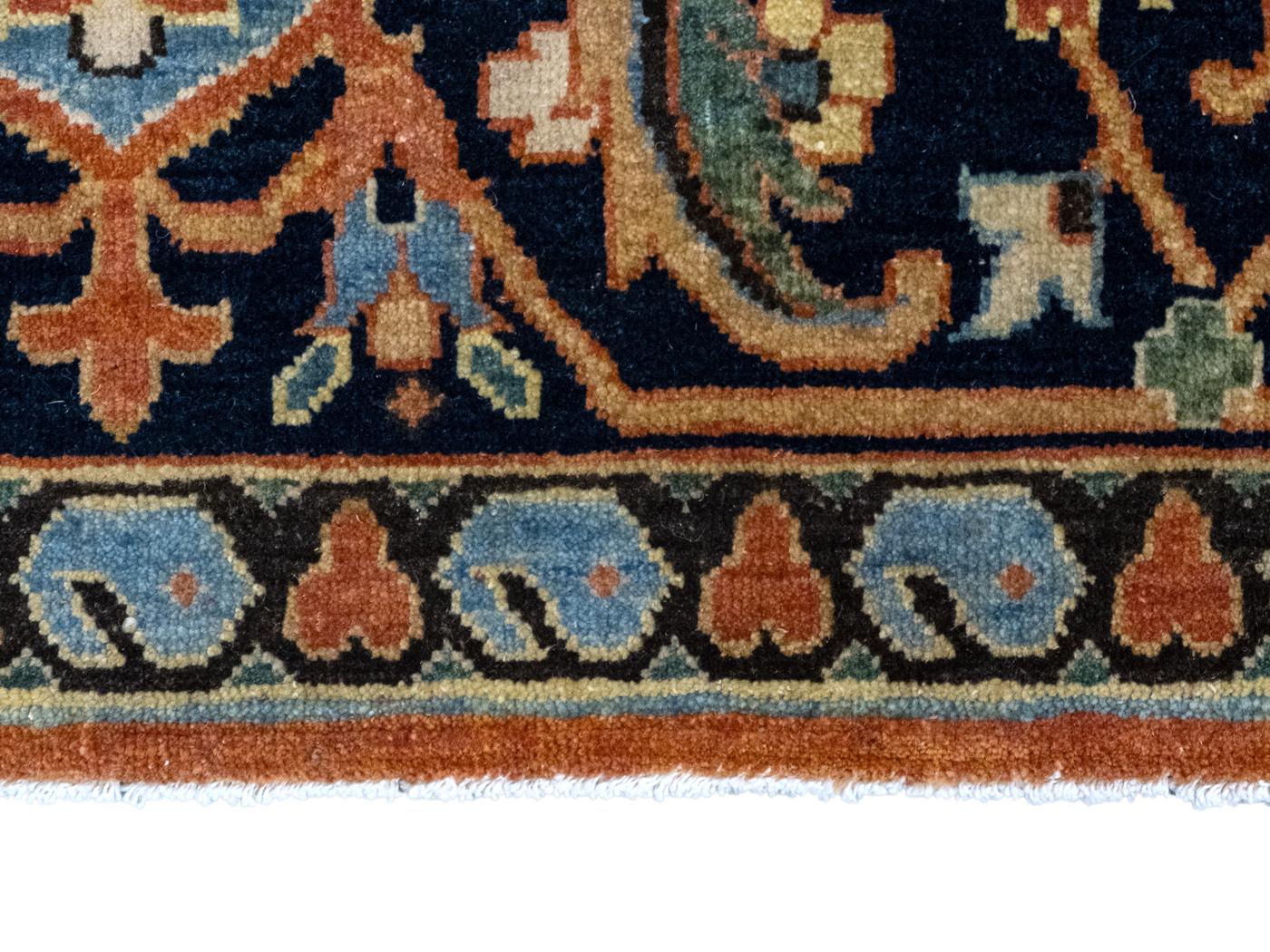 Contemporary Classic Persian Serapi Carpet in Orange, Indigo, and Blue