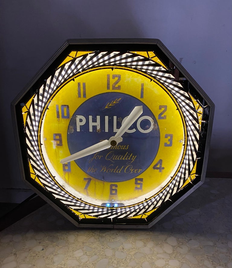 Classic Philco Neon Spinner Clock, Neon Products / Lima Ohio at 1stDibs