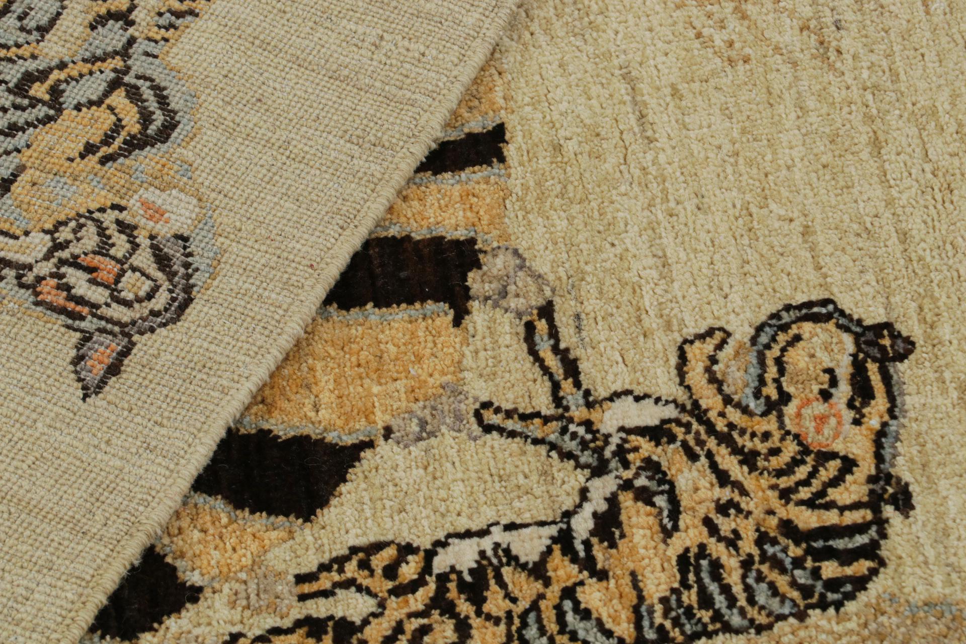 Classic Pictorial Korean Tiger Rug in Beige/Brown and Brown by Rug & Kilim In New Condition For Sale In Long Island City, NY