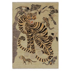 Classic Pictorial Korean Tiger Rug in Beige/Brown and Brown by Rug & Kilim