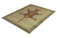 Classic Pictorial Tiger Rug Green Orange Custom Pattern by Rug & Kilim