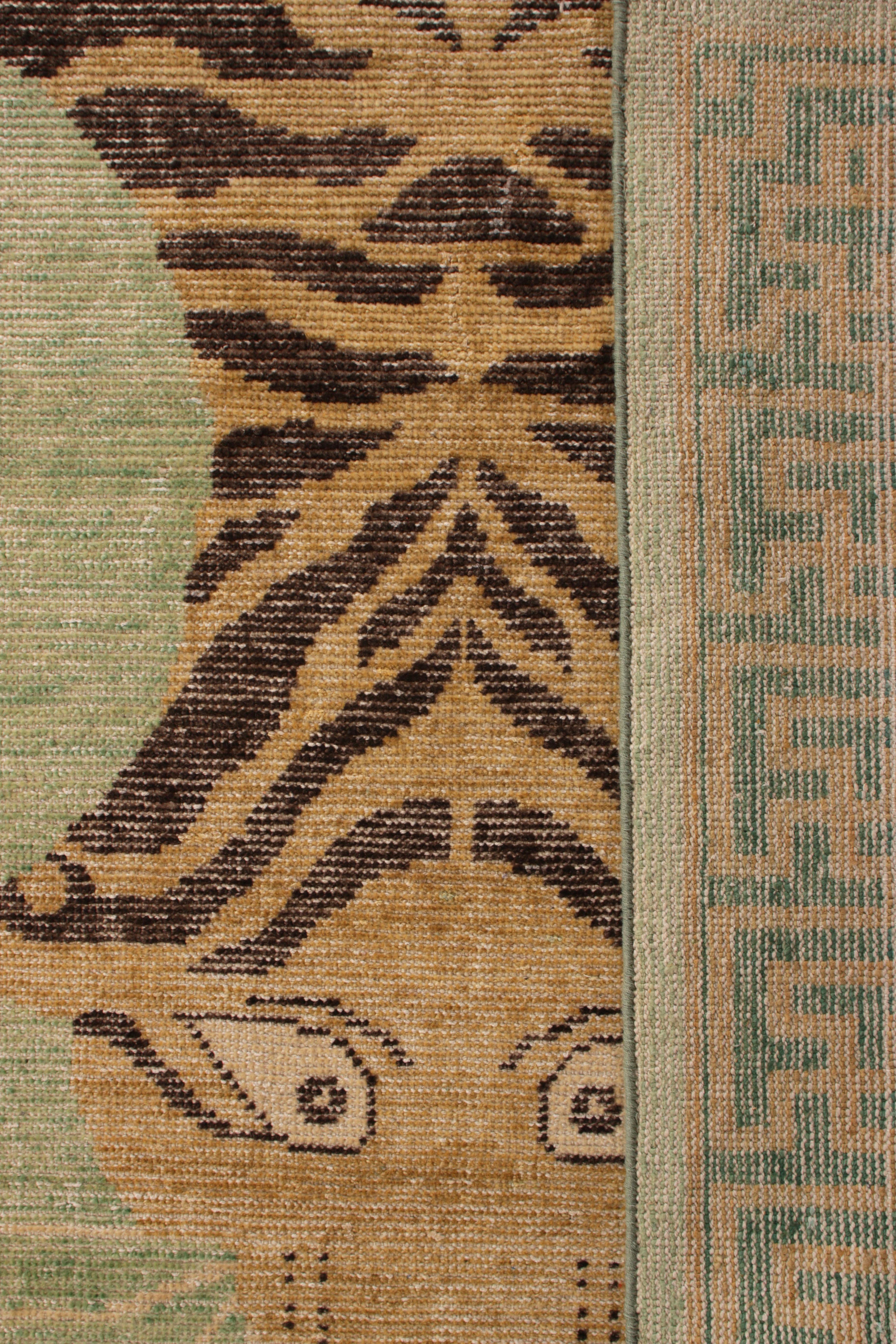 Hand-Knotted Classic Pictorial Tiger Rug Green Orange Custom Pattern by Rug & Kilim