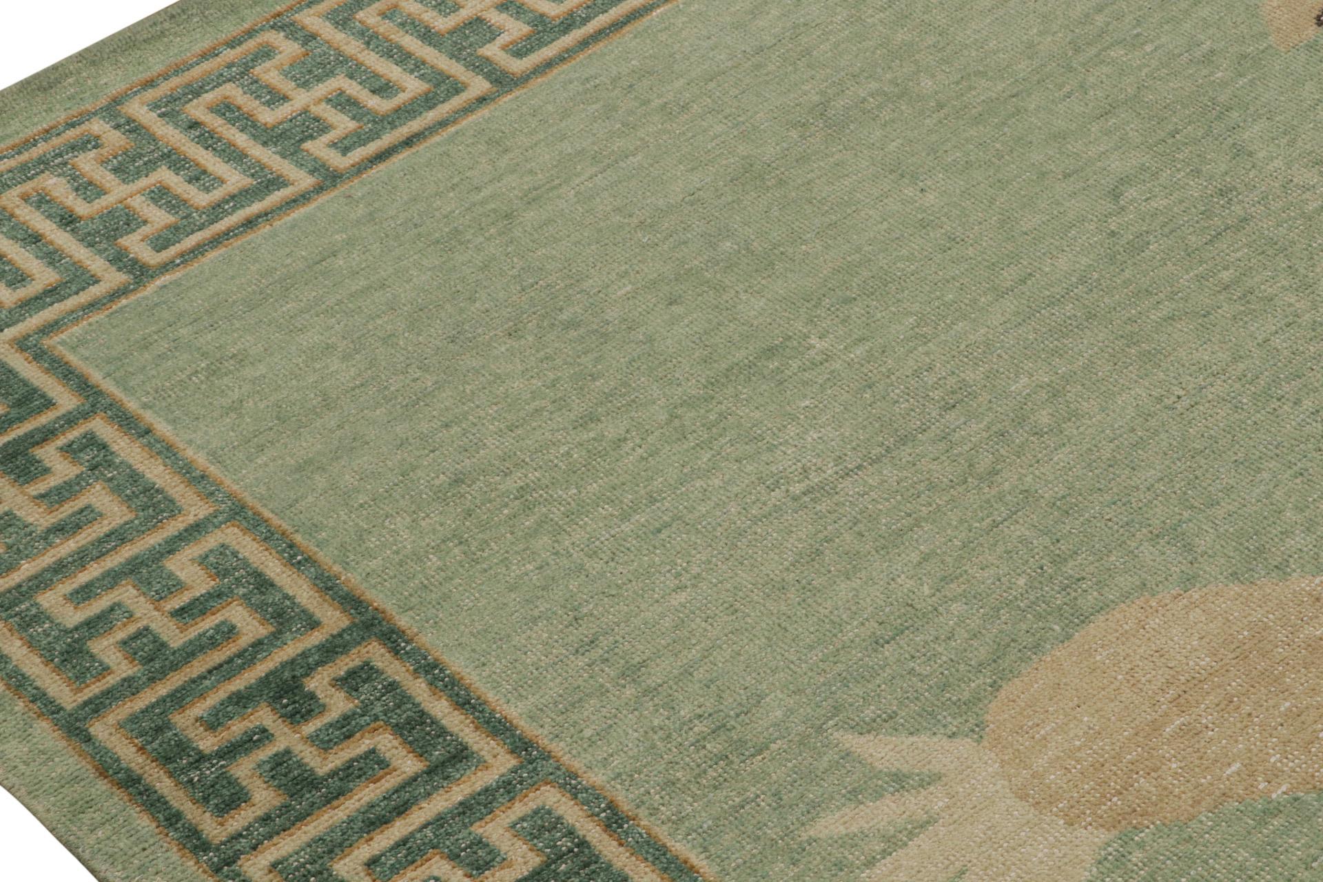 Classic Pictorial Tiger Teppich in Grün und Brown Custom Pattern By Rug & Kilim (Handgeknüpft) im Angebot
