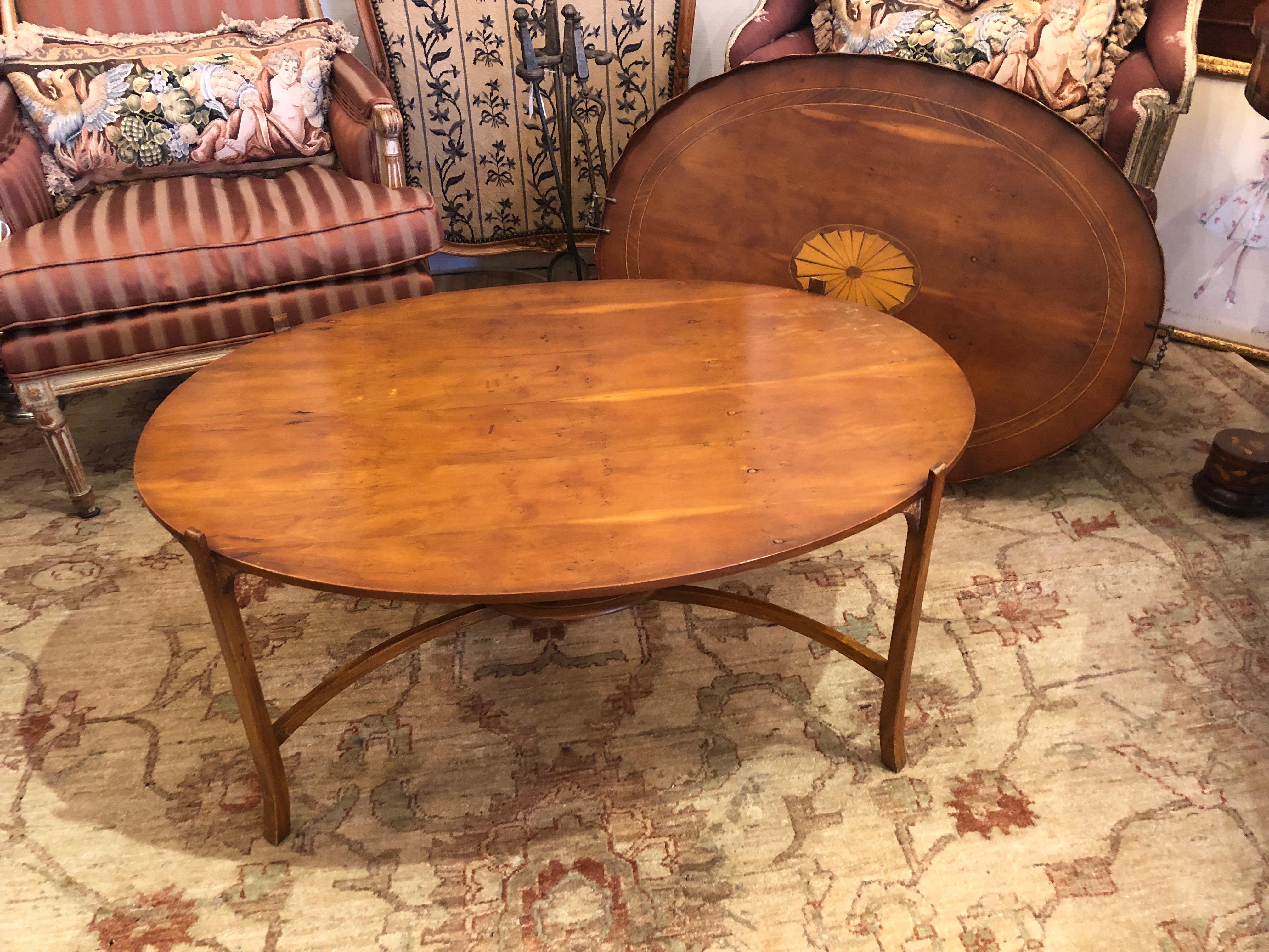 Classic Pie Crust Oval Mahogany Inlay Tray Top Coffee Table 1