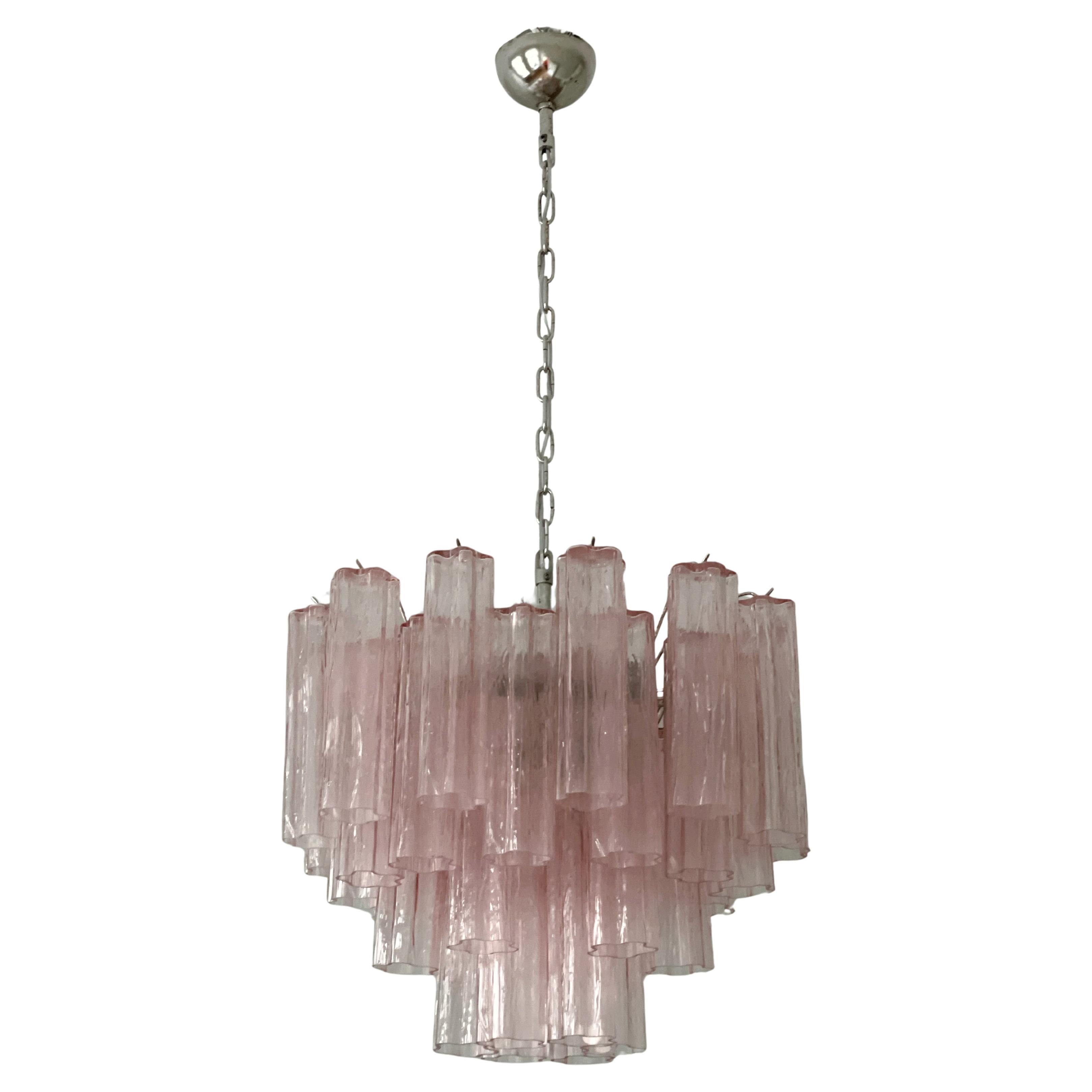 Chandelier classique rose de Murano Tronchi en vente