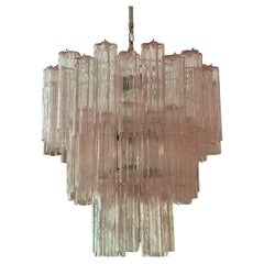 Classic Pink Murano Chandelier with Tube Formed Prisms