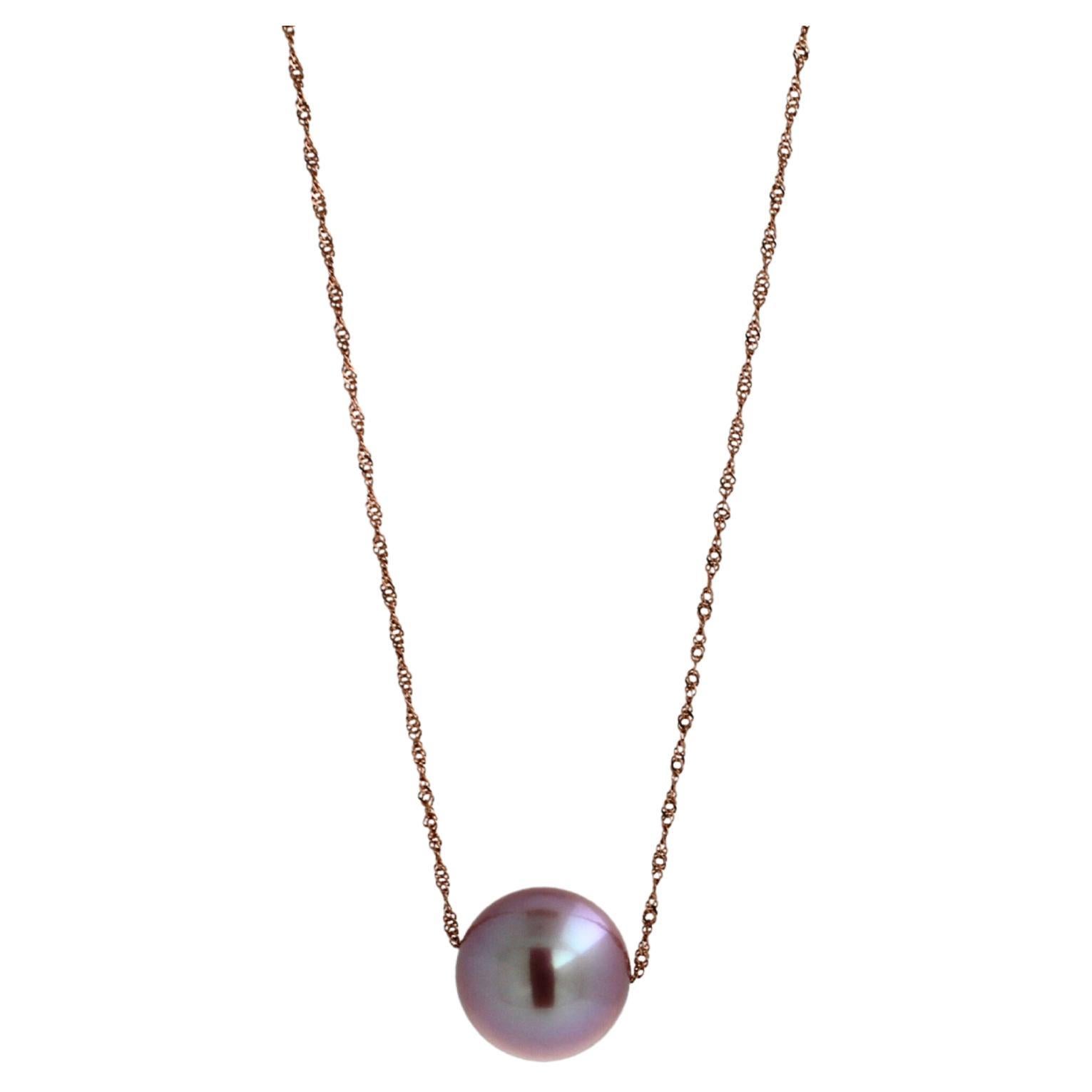 Classic Pink Rose Pearl 14 Karat Rose Gold zierliche Kette Anhänger Charme Halskette im Angebot