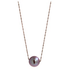 Classic Rose Pearl 14 Karat Rose Gold Dainty Chain Charm Necklace (Collier de charme avec pendentif)