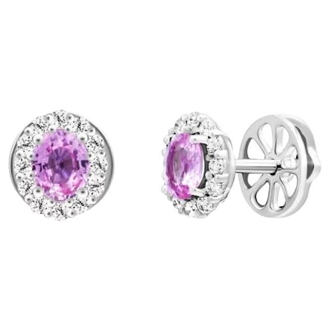 Classic Pink Sapphire Diamond 14K White Gold Earrings for Her