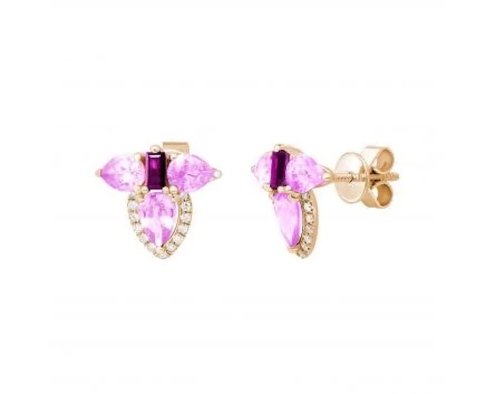 Taille coussin antique Saphir rose classique  Boucles d'oreilles en or jaune 18K avec diamants pour elle en vente