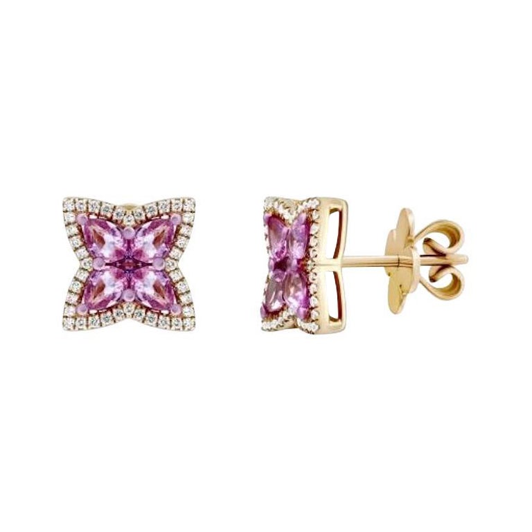 Klassischer rosa Saphir  Diamant-Ohrringe aus 18 Karat Gelbgold für sie